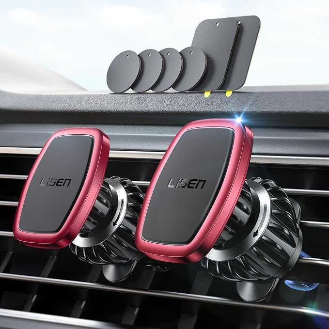 2 Pack Magnetic Phone Holder for Your Car Mount 6 Military Magnets Car Phone Holder Mount Vent Cell Phone Holdeer Mount Vent Cell Phone Holder (Red)