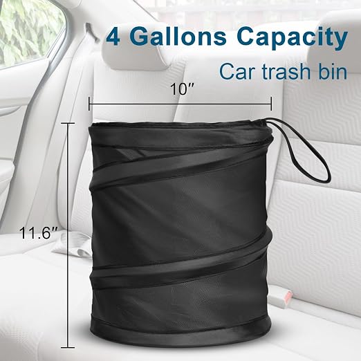 Car Trash Can, 4 Gallons Garbage Can, Collapsible Pop-Up Trash Bin | Trash Can for Car Front Back Seat, Portable Car Trash Bag Hanging for Vehicle SUV Rv Truck Accessories Interior, Black