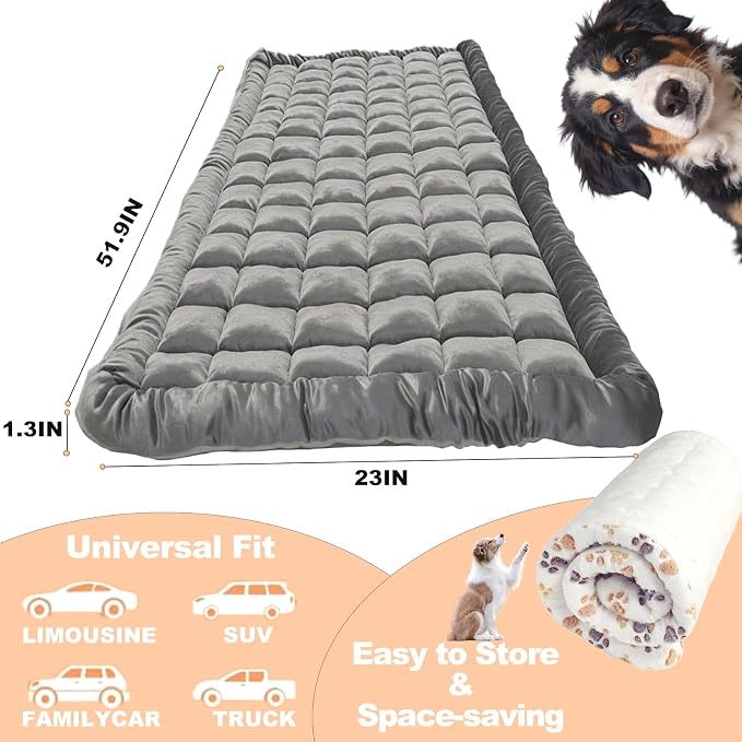 Dog Car Seat Cover for Back Seat, Sliver Gray Flannel Pet Bed Mat, Non-Slip Waterproof Bottom, Washable Dog Bed & Seat Protector for Cars SUVs Trucks, Fits Backseat Extenders