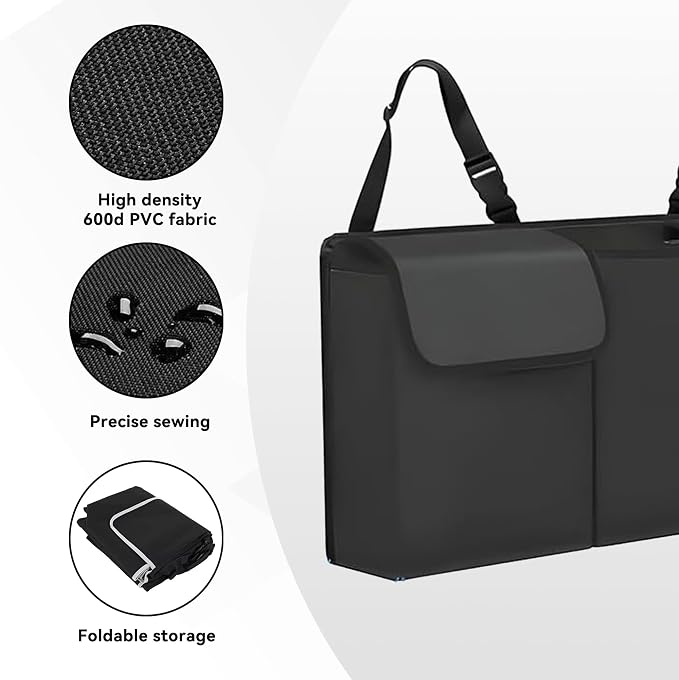 Car Trunk Organizer, Waterproof Collapsible Cargo Bag with 4 Pockets,Backseat Hanging Large Storage with Adjustable Straps, Sturdy Space Saver Frees Trunk Floor for SUV, Truck (Black)