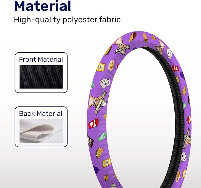 Purple Fast Food Icon Steering Wheel Cover, Polyester Car Wheel Grip, Universal 15 Inch for Cars SUVs Trucks