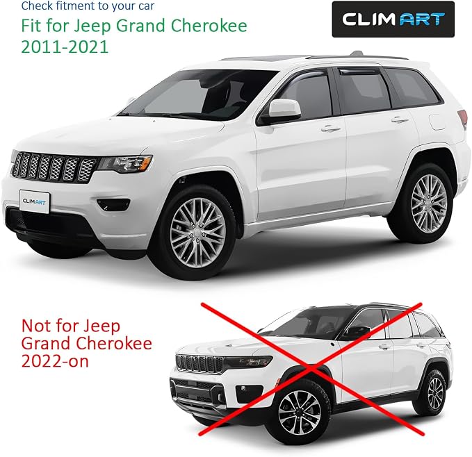 in-Channel Incredibly Durable Rain Guards for Jeep Grand Cherokee 2011-2021, Original Window Deflectors, Vent Deflector, Vent Window Visors, Dark Smoke Car Accessories, 4 pcs - 611032LPf