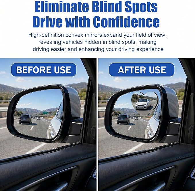 Blind Spot Mirrors 2 Pack, HD Glass Frameless Convex Side Mirror, Wide Angle Adjustable Stick On Blindspot Mirror for Car SUV Trucks, Universal Rear View Mirror Accessories, Heart