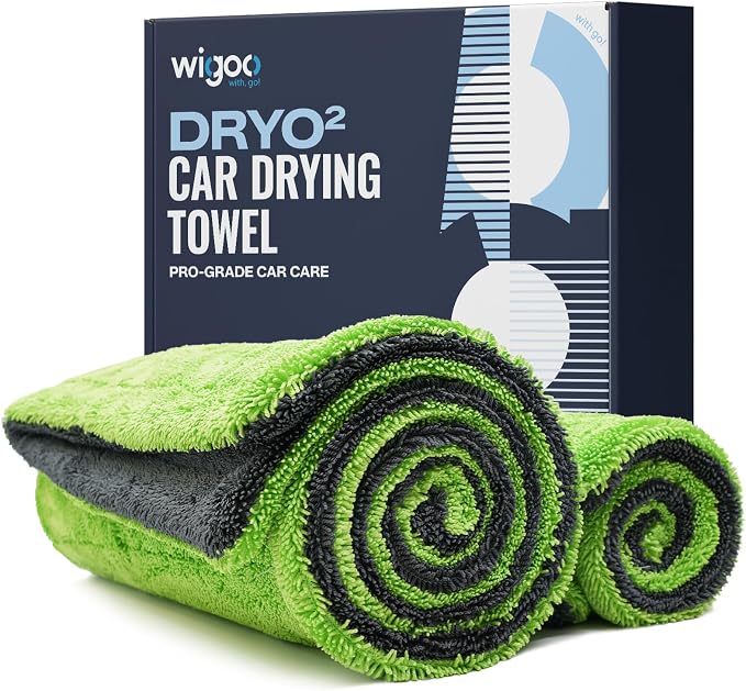 Microfiber Car Drying Towels 36" x 24" [1300GSM Ultra-Absorbent, No Streaks & Scratches] Dual-Sided Edgeless Cleaning Towel with Twisted Loop, for Detailing, Cars, SUV, Truck(2-Size Green Set)
