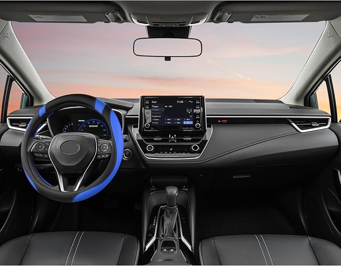 Customized Auto Car Steering Wheel Cover for Toyota Rav4 Corolla Camry Highlander (Black+Blue)