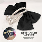 2 PCS Bow Pearl Car Seat Headrest Hook – Cute Purse Hook for Car, Girly Interior Decoration Accessories Hook Hanger, Seatback Holder for Purses & Bags, Elegant Car Organizer (Black)