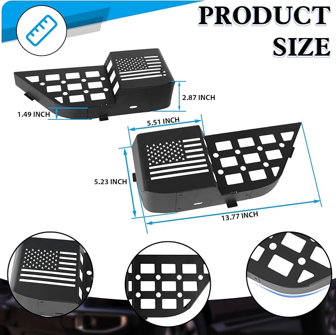 Z8 Metal Rear Door Storage Pockets Compatible with 2018-2025 Jeep Wrangler JL JLU JT Side Organizer Storage Box Replace Sagging Nets