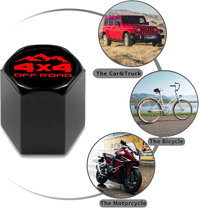 4pcs Tire Valve Stem Caps, Compatible with 4x4 Off Road Stem Cap Universal Car Air Cover Car Accessories for Cars, SUV, Truck, Motorcycles