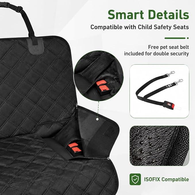 Dog Car Seat Cover for Back Seat, Waterproof 600D Oxford Pet Seat Protector for Cars SUVs Trucks, Heavy Duty Non-Slip Rear Bench Cover, Machine Washable Scratchproof - Black