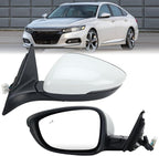 Left Driver Side Mirror Compatible with 2018-2022 Honda Accord Power Glass | Heated | with Blind Spot | with Turn Signal | Manual Folding Repalces HO1320330 (8Pins-Pearl White)
