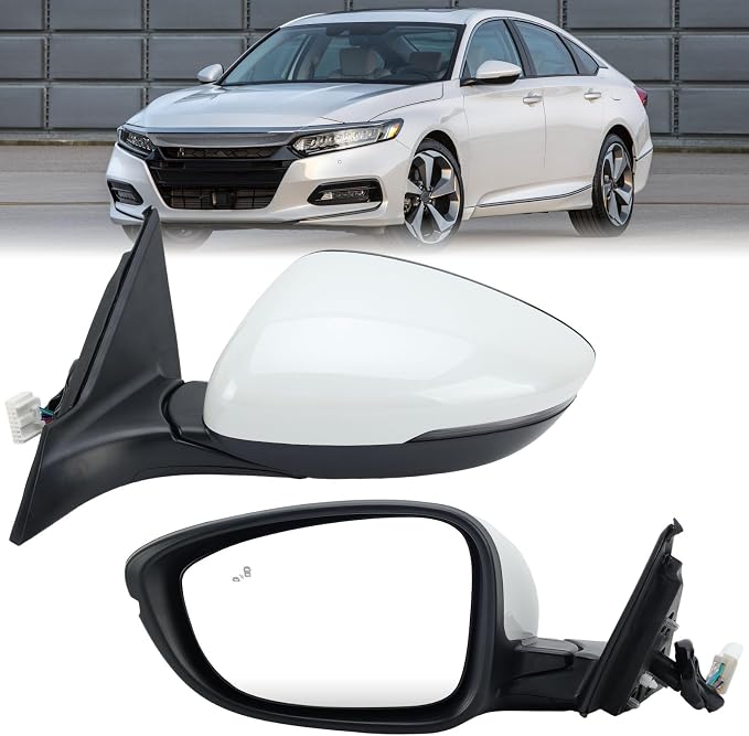 Left Driver Side Mirror Compatible with 2018-2022 Honda Accord Power Glass | Heated | with Blind Spot | with Turn Signal | Manual Folding Repalces HO1320330 (8Pins-Pearl White)