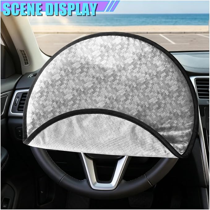 Car Steering Wheel Sun Shade Cover, 17" Diameter Aluminum Film Heat Insulation Car Steering Wheel Protector, Universal Foldable Sun Block Shield for Cars, SUVs, Trucks(B)