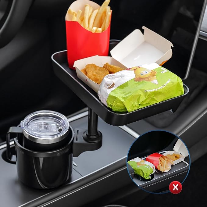 Car Cup Holder Tray, 9.5" Car Food Tray Table for Eating | Cup Holder Expander Adapter for Car, Fits Yeti, Hydro Flask, Other Bottles and Mugs in 16-46 oz, Car Road Trip Essentials