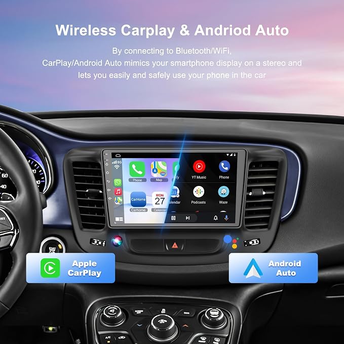 Car Radio Stereo for Chrysler 200C 2015 2016 2017 2018 2019 | QLED Touchscreen, Wireless CarPlay & Android Auto&Mirror Link, Built-in GPS, Wifi&Hotspot,Blutooth,FM Radio, Backup Camera