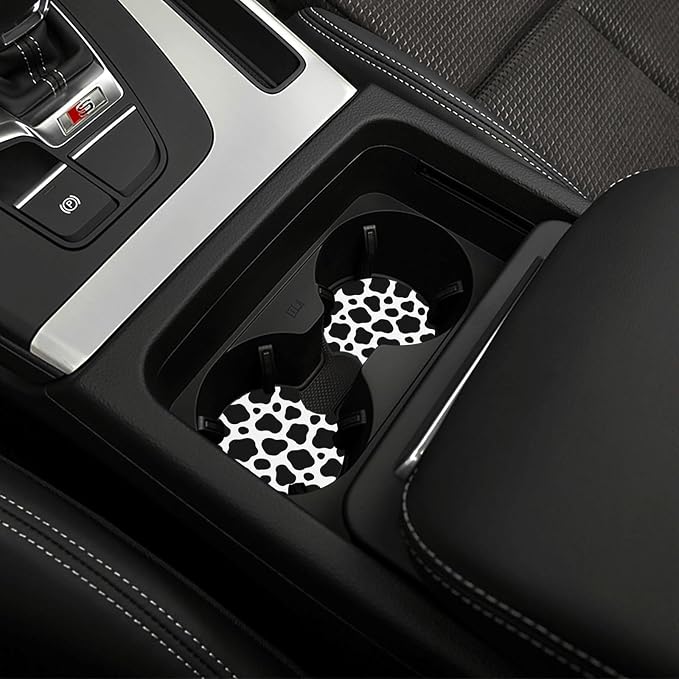 Cow Print Steering Wheel Cover - Cow Printe Steering Wheel Cover Anti-Slip Breathable 15 Inch Universal 2 Pcs Car Interior Cup Holder Pad for Men Women
