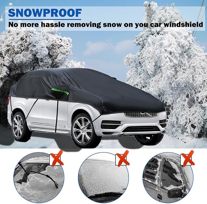 Universal SUV MPVHalf Car Cover Waterproof All Weather, Hail Protector Car Body Covers Outdoor Indoor for All Season Windproof Dustproof UV Resistant Snowproof Protect Your Windshield and Roof
