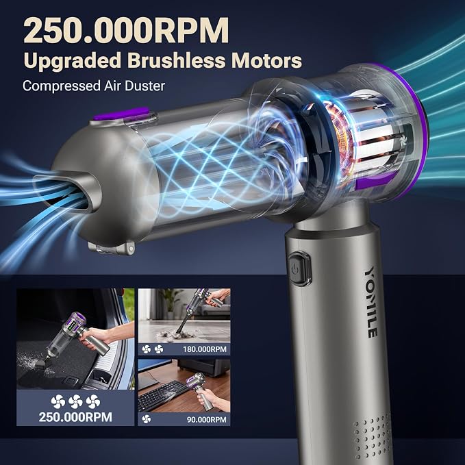 Mini Vacuum Cleaner, 2 in 1 27000PA Brushless Car Vacuum Air Duster 9000mAh Battery Air Blower Wireless Handheld Vacuum for Car,Office and Home (Dark Purple)