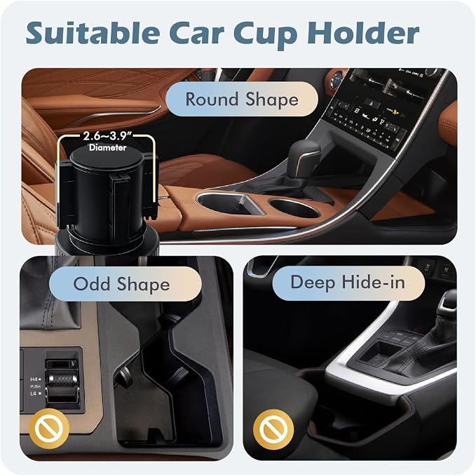 Upgraded Car Cup Holder Expander,2 in 1 Extra Cup Holder for Car, Double Automotive Cup Holder Extender Adapter, Fits Hydro Flask, Yeti, Nalgene, 32/40 oz Large Bottles Drinks Mugs