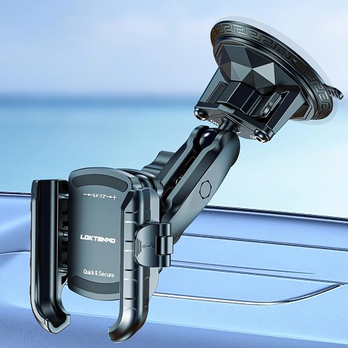 Car Phone Holder Mount with Vibration Dampener | [Camera Friendly] [1s Lock & Release] Twist-Lock Suction Cup Base for Vehicle Windshields, Fit 5.4''-7.2'' Smartphones