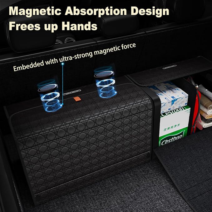 Car Trunk Organizer for SUV,Car Organizers and Storage with Collapsible Storage, Magnetic Lid Large Capacity for SUV, Truck, MPV (3D-Black, XXL-29.5×13×12.5 IN)