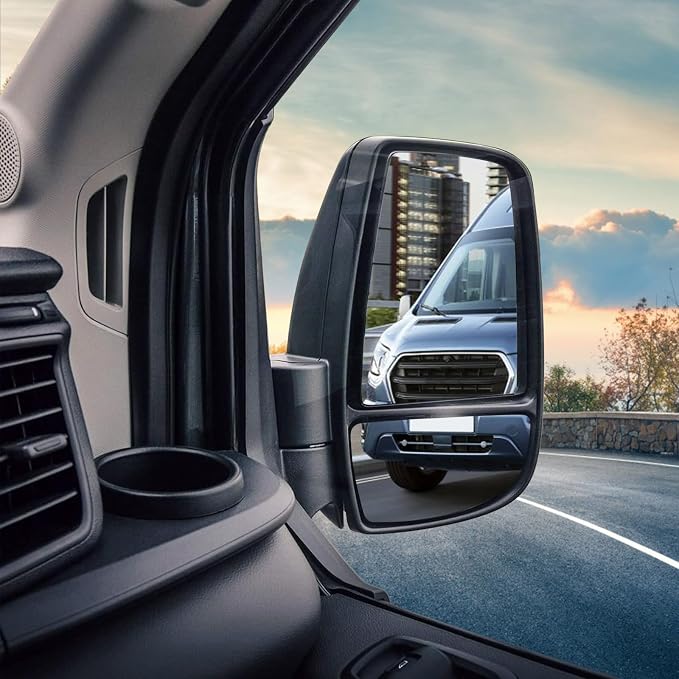 Passenger Right Side Lower Mirror Glass Replacement for Ford Transit 150 250 350 MK8 2014 2015 2016 2017 2018 2019 2020 2021 2022 2023 with Plate