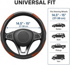 Car Steering Wheel Cover 15 inch, Microfiber PU Leather Elastic Steering Wheel Protector, Anti-Slip Breathable Car Interior Accessories for Most Cars (Coffee)