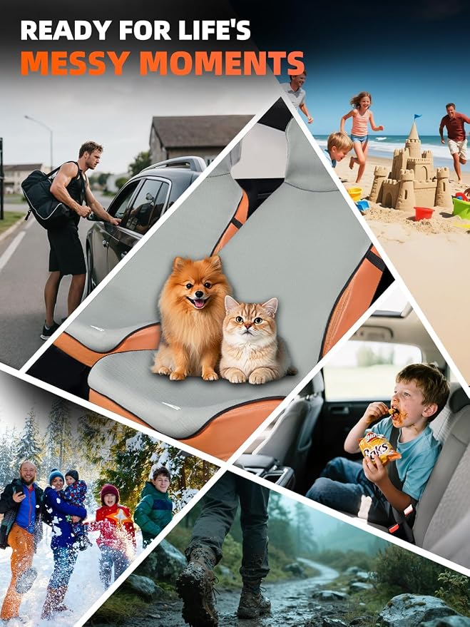 Universal Fit Waterproof Car Seat Cover - Rubber-Based Protection for Athletes, Fitness & Pets - Non-Slip Interior Backing, Includes Seat Belt Protector - Gray