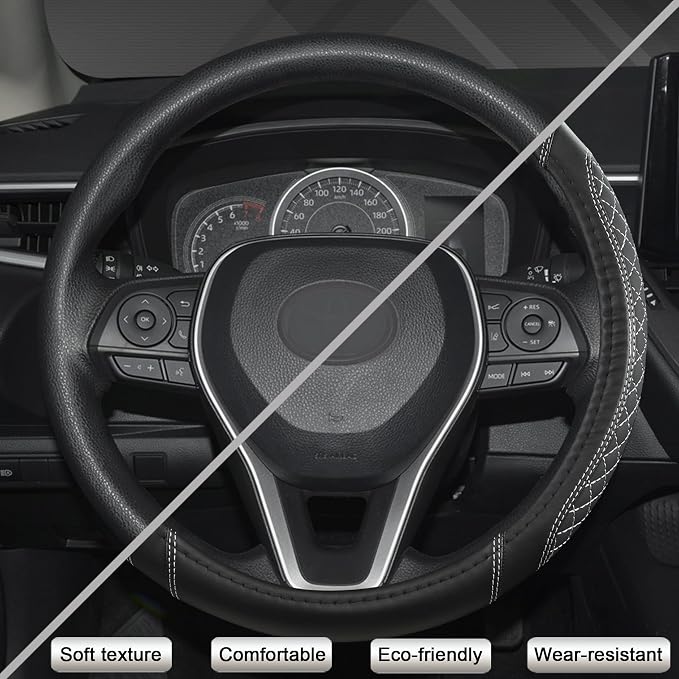 Customized Auto Car Steering Wheel Cover for Toyota Tacoma,4Runner,Tundra,Sequoia,15.5-16 inch(Diamond Quilted-Black+Gray-Large Size)