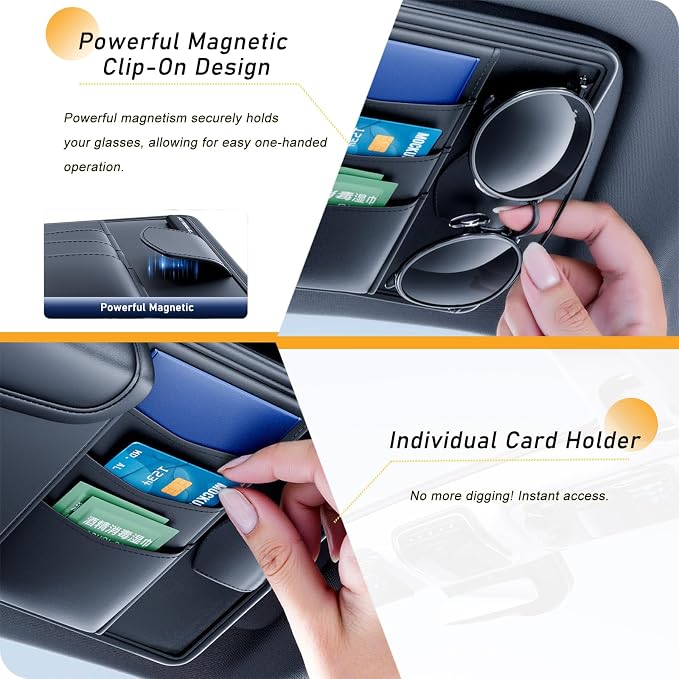Car Sun Visor Organizer with Tissue Holder, Auto Consoles Organizer with Sunglass Clip,Multi-Pocket Visor Accessories for Truck, SUV，Card/Pen/Driver's License Storage