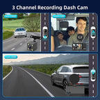 3 Channel Dash Cam for Cars, Dash Cam Front and Rear Inside, Bulit-in WiFi: 3 inch IPS Screen, 1080P Triple Dash Camera with 64GB Card, G-Sensor, Loop Record, Night Vision + Rearview Camera