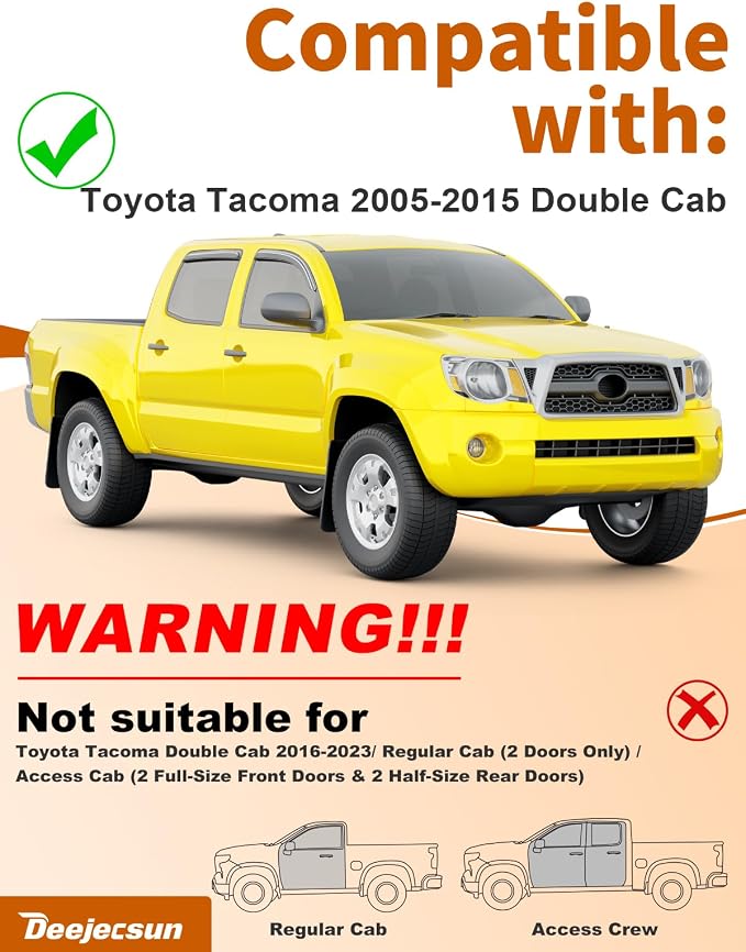 Extra-Thick Window Rain Guards Fit for Toyota Tacoma 2005-2015 Double Cab Rain Guards Tape-on Side Window Deflectors Visors Truck Vent Visors Vent Shades Car Accessories