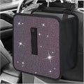 Car Foldable Trash Can, Bling Rhinestone Oxford Garbage Container Hanging Waterproof Organizer, Mini Crystal Dustbin Waste Basket Leakproof Trash Bin for Car Office Kitchen (Light Pink)