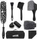 9Pcs Car Wheel & Tire Brush Kit, Wheel Cleaner Brush, Soft-bristled Rim Brush, Tire Shine Applicator Pad, Car Wash Mitt, Towel, Car Detailing Cleaning Wash Brush Supplies Kit