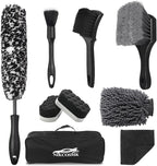 9Pcs Car Wheel & Tire Brush Kit, Wheel Cleaner Brush, Soft-bristled Rim Brush, Tire Shine Applicator Pad, Car Wash Mitt, Towel, Car Detailing Cleaning Wash Brush Supplies Kit
