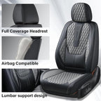 Coverado Leather Seat Covers for Car, Waterproof Front Car Seat Covers with Lumbar Support Universal Fit for Most Sedans SUV Pick-up Truck(Black&Gray)