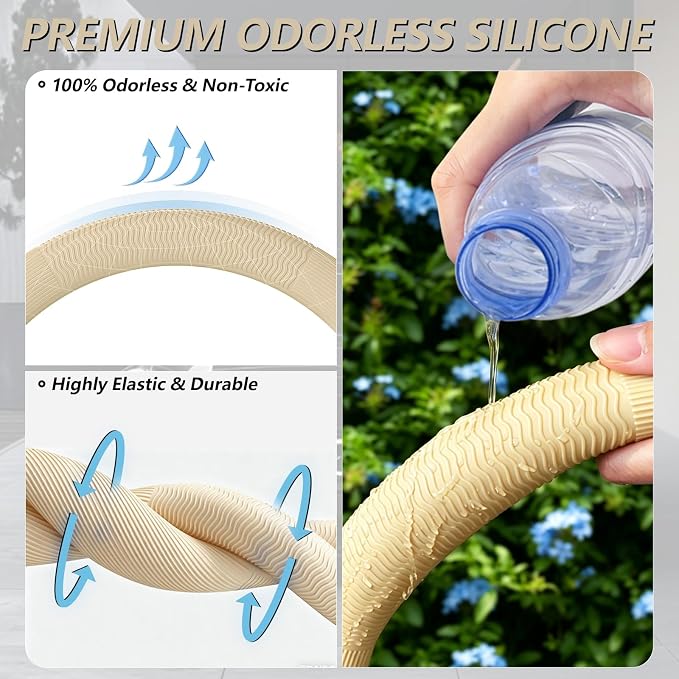 Car Steering Wheel Cover for Women, Soft Silicone Wavy Stripe Texture Auto Interior Accessories, Universal Fit 14 15 16 Inch Round & D-Shape Wheels, Cream Beige