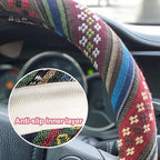 Boho Steering Wheel Cover for Women Men Baja Blanket Enthic Car Steering Wheel Cover Ethnic Car SUV Wheel Protector, Breathable, Anti-Slip, Odorless, Universal Fit 14.5-15 Inch