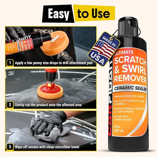 Scratch and Swirl Remover - Car Scratch Remover for Vehicles Paint - Polishing Compound for Cars - Paint Restorer Kit with Pad, Microfiber and Drill Attachment