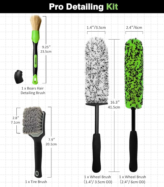 4PCS Car Wheel Cleaning Kit, 360° Bendable Wheel Brush with Premium Boar Hair Detailing Brush | Microfiber Scratch-Free Wheel and Tire Brush Kit for Cleaning Wheels,Tires