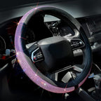 New Diamond Leather Steering Wheel Cover with Bling Bling Crystal Rhinestones, Universal Fit 15 Inch Car Wheel Protector for Women Girls Purple Diamond