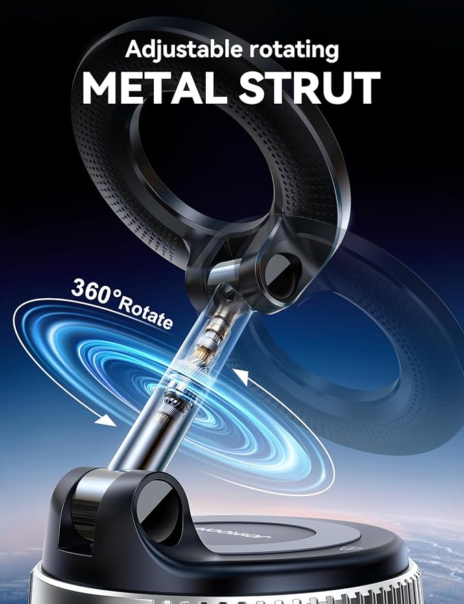 Magsafe Car Mount, Vacuum Car Phone Mount with Strong Magnet, 360° Metal Strut Suction Cup Phone Mount for iPhone 17 Pro Max/16 15 14 13 12 Series& Android Magsafe Case,Silver