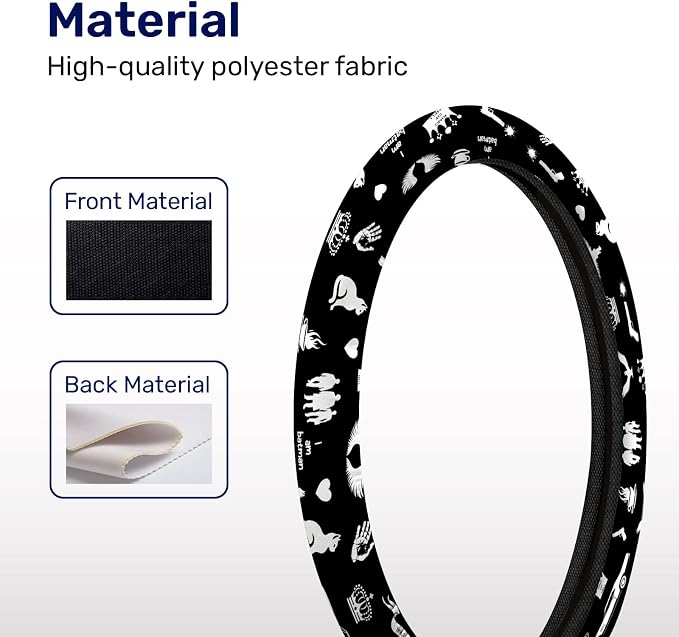 Black Mystic Symbols and Script Steering Wheel Cover, Non-Slip Polyester Wheel Protector, Universal 15 Inch
