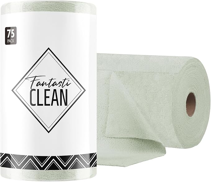 Microfiber Cleaning Cloth Roll- 75 Sheets, 12"x12"(MossGreen) | Super Absorbent, Lint-free, Tear-away Microfiber Towel Roll, for All-Purpose Cleaning, Reusable Alternative to Paper Towels