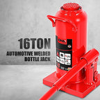 16 tons / 32000 lbs Lifting Automotive Welded Hydraulic Bottle Jack for Repair Vehicle, Pickup, Truck, w/Manual Handle, Red,TOOLS-00361