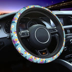 Blue Butterfly Steering Wheel Cover for Women Men with 2 Pcs Car Coasters, Universal 14.5-15 Inch Cute Steering Wheel Covers Non-Slip Car Accessories for Girls