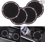 4 Pack Car Coasters, Universal Vehicle Bling Car Coaster, Cute Rhinestone Coaster for Cup Holders,Interior Accessories 2.75'' Silicone Anti Slip Car Coasters for Women (Pink Crystal Circle)