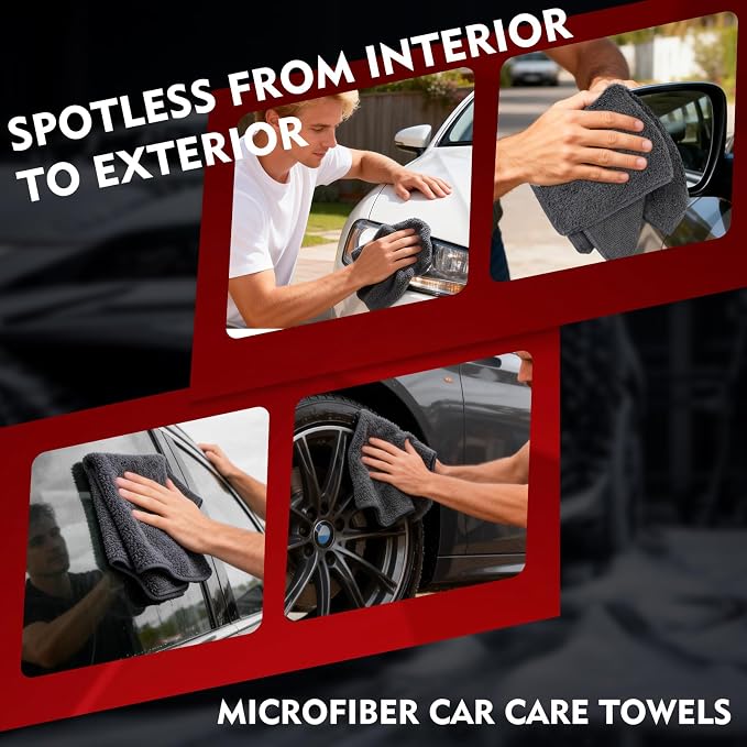 12 Pack Microfiber Cleaning Cloth for Cars, 12" X 12" Car Microfiber Towels, Soft, Absorbent and Lint Free Cleaning Cloth, Premium Wash Cloth for Car,Window and Household, Dark Grey