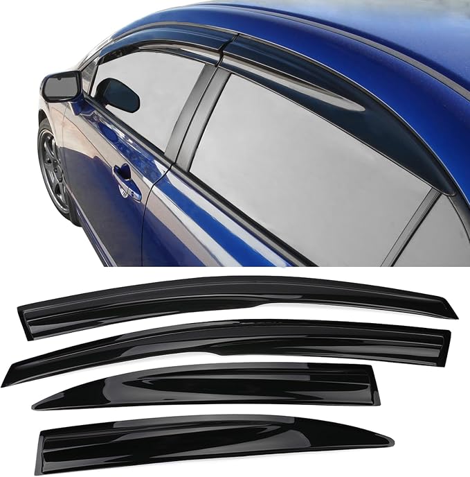 Fit 2006-2011 Honda Civic Sedan 4-Door Only Tape On External Window Visor |, Acrylic, Smoke Tinted, Sun Rain Wind Guards Shield, Vent Wind Deflector, Rainproof & Anti Fog, Waterproof