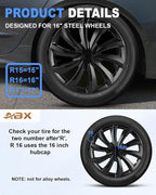 Hubcap Wheel Covers Hub Caps 16 Inch Set of 4 Black & Silver Universal Wheel Rim Cover R16 Stylish Car Decor Wheel Covers for Toyota Camry Nissan Mazda (black-11, 16 inch)