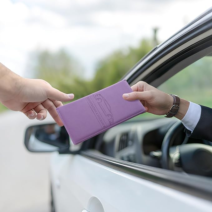 2Pack Car Registration and Insurance Holder,Car Document Holder for Cards License with Magnetic Shut,Vehicle Glove Box Car Organizer for Documents, Cards, License(Purple)